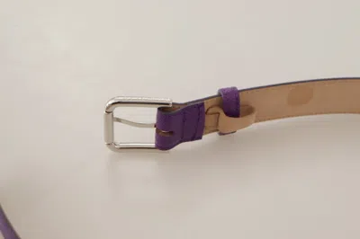 Dolce & Gabbana Purple Calfskin Leather Logo Engraved Buckle Belt In Purple