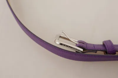 Dolce & Gabbana Purple Calfskin Leather Logo Engraved Buckle Belt In Purple