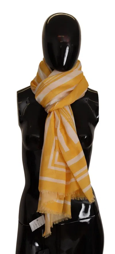 Dolce & Gabbana Yellow White Striped Portocervo Shawl Scarf In Yellow