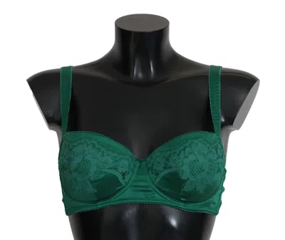 Shop Dolce & Gabbana Enchanting Green Floral Lace Silk Women's Bra
