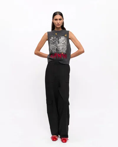 Ganni Black Twill Suiting Cargo Pants In Black