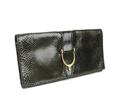 Gucci Women's Dark Green Python Large Soft Stirrup Clutch Bag In Dark Green
