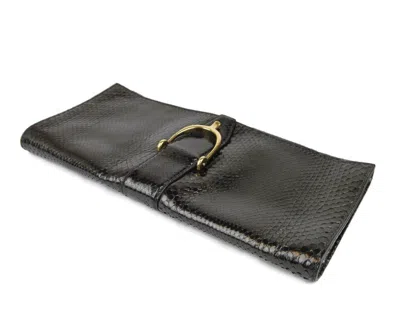 Gucci Women's Dark Green Python Large Soft Stirrup Clutch Bag In Dark Green