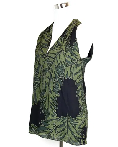 Gucci Womens Green Silk Halter Leaf Printed Top 333476 In Green