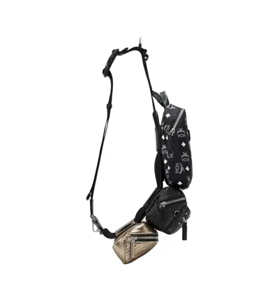 Mcm Black Nylon Visetos Leather Trey 4-in-1 Sling Belt Bag In Black/gold