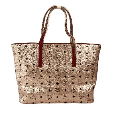 Mcm Champagne Gold Monogram Visetos Canvas Medium Tote Bag In Gold
