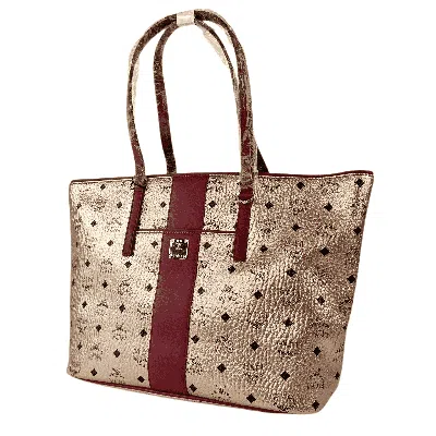 Mcm Champagne Gold Monogram Visetos Canvas Medium Tote Bag In Gold