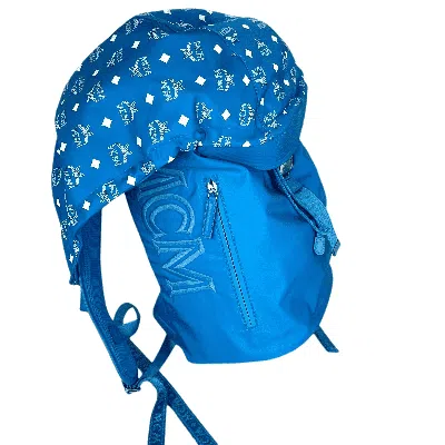 Mcm Women's Blue Nylon Luft Hoodie Backpack With Detachable Hood In Blue