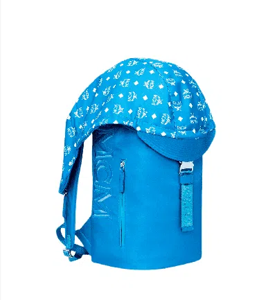 Mcm Women's Blue Nylon Luft Hoodie Backpack With Detachable Hood In Blue