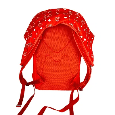 Mcm Women's Orange Red Nylon Luft Hoodie Backpack /detachable Hood In Orange