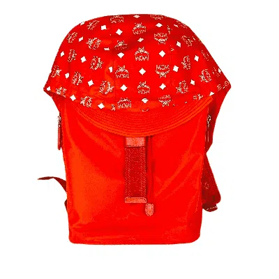 Mcm Women's Orange Red Nylon Luft Hoodie Backpack /detachable Hood In Orange