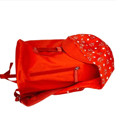 Mcm Women's Orange Red Nylon Luft Hoodie Backpack /detachable Hood In Orange