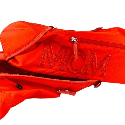 Mcm Women's Orange Red Nylon Luft Hoodie Backpack /detachable Hood In Orange