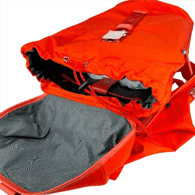 Mcm Women's Orange Red Nylon Luft Hoodie Backpack /detachable Hood In Orange