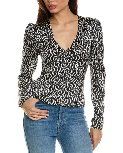 Ganni Graphic-print Silk Blouse In Black