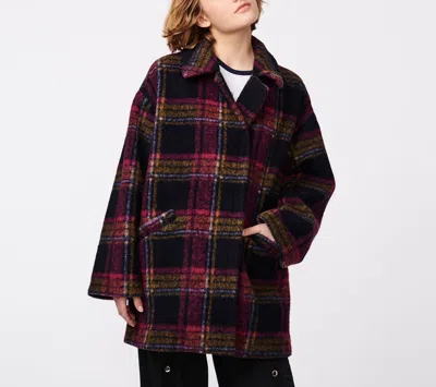Bernardo Plaid Notch Lapel Coat In Purple