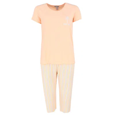 Sleep Junkie Women's Stay Palm Short Sleeve Capri Set In Orange