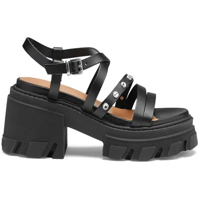 GANNI S1818 WOMENS FAUX LEATHER BLOCK HEEL STRAPPY SANDALS 