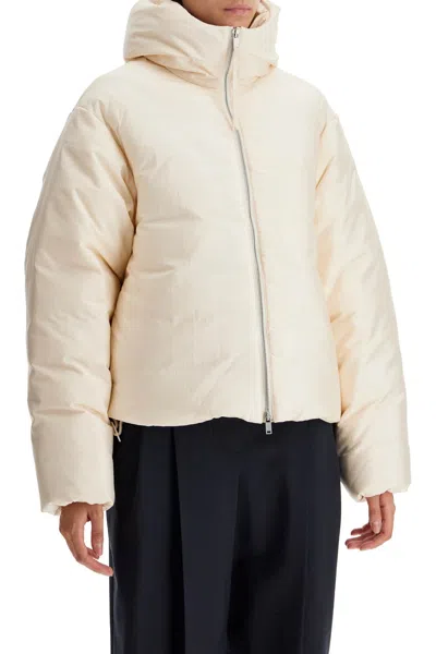 Jil Sander Short Down Jacket In Habotai Silk Blend In White