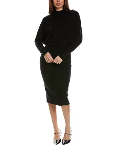 Reiss Black Freya Petite Wool Blend Ruched Sleeve Midi Dress In Black
