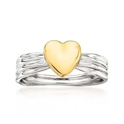 Ross-simons 14kt Yellow Gold And Sterling Silver Puffed Heart Ring In White