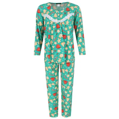 Not A Morning Person Women's Cocoa And Cookies Long Sleeve Pajama Set In Green