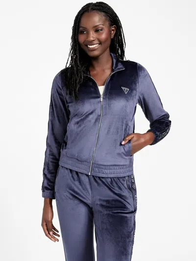 Guess Factory Eco Janess Logo-tape Velour Jacket In Blue
