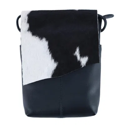 Ctm Women's Western Leather Cow Print Crossbody Purse In Black