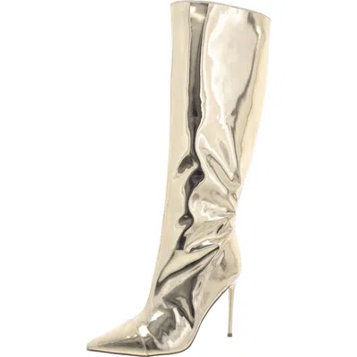 Steve Madden Panther Womens Patent Solid Knee-high Boots In Gold
