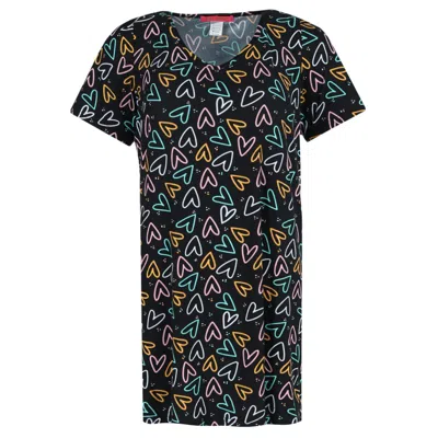5 More Minutes Women's Hearts V-neck Short Sleeve Night Shirt In Black
