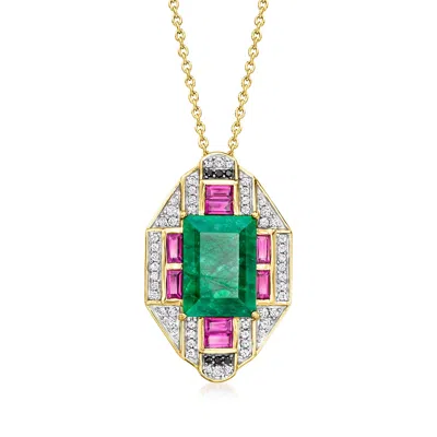Ross-simons Emerald And Multi-gemstone Pendant Necklace In 18kt Gold Over Sterling In Multi