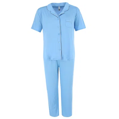Pj Couture Women's Short Sleeve And Pants Notch Collar Pajama Set In Blue