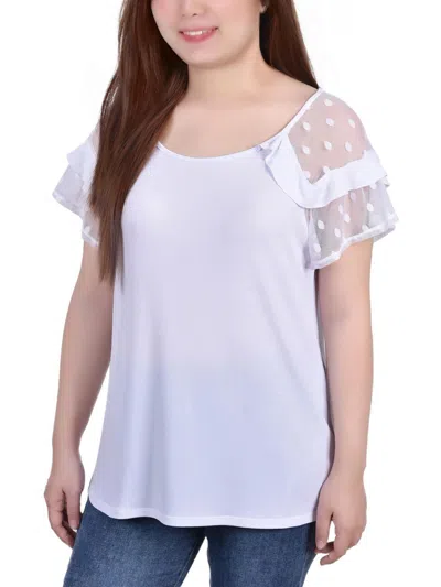 Notations Petites Womens Lace Trim Polyester Pullover Top In White