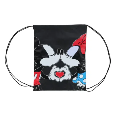 Jerry Leigh Disney Mickey Minnie Couple Kiss Drawstring Backpack Bag In Black