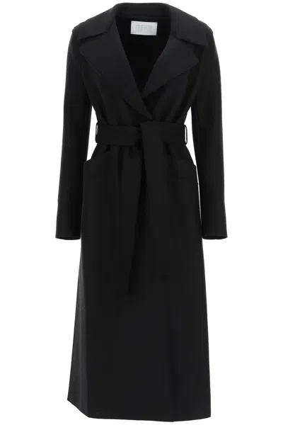 Harris Wharf London Coat With Belted Lapels In Black