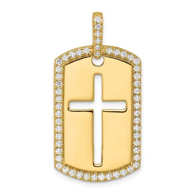 Diamond2deal 14k Gold Lab Grown Diamond Cross Dog Tag Pendant (0.8ct, Vs, D-e) In Yellow