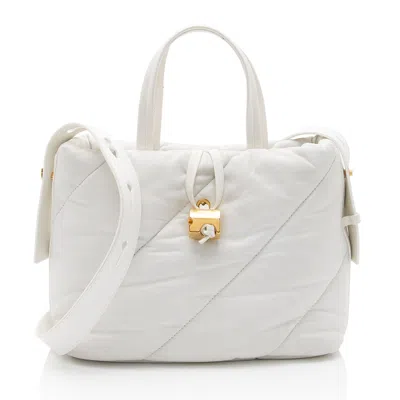 Off-white Leather Nailed Zipped Tote In White