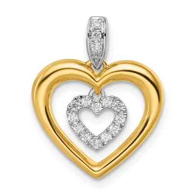 Diamond2deal 14k Two-tone Gold Lab Grown Diamond Dangle Heart In Heart Pendant (0.15ct, Vs, G-h) In Yellow