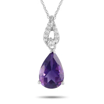 Lb Exclusive 14k White Gold 0.06ct Diamond And Amethyst Pear Necklace Pd4-16184wam In White