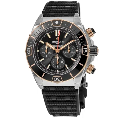 Breitling Super Chronomat B01 44 Automatic Chronograph Black Dial 18k Rose Gold Bezel Rubber Strap Men's Watch In Black