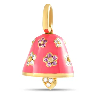 Aaron Basha 18k Yellow Gold 0.36 Ct Diamond, Sapphire, And Pink Enamel Flower Bell Charm Pendant Ab47-111324 In Gold