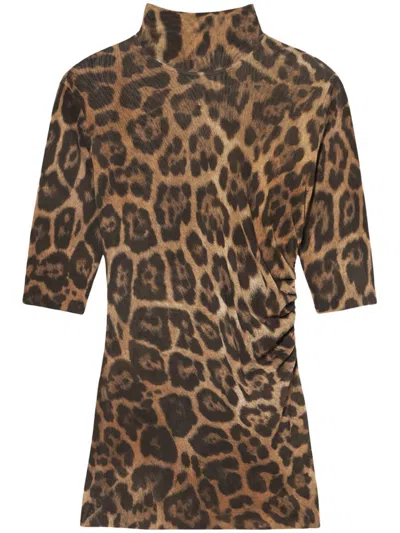 Stella Mccartney Leopard-print High Neck Top In Multicolor Brown