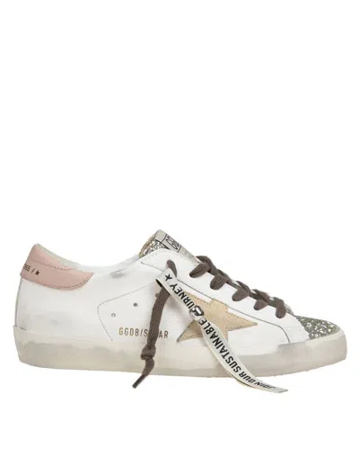 Golden Goose Womens Bio-based Super-star With Platinum Glitter Tongue In White