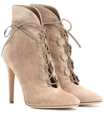 Gianvito Rossi Empire Lace-up Suede Ankle Boots In Beige