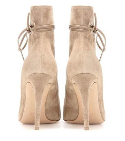 Shop Gianvito Rossi Empire Lace-up Suede Ankle Boots In Beige