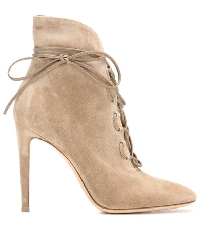 Shop Gianvito Rossi Empire Lace-up Suede Ankle Boots In Beige