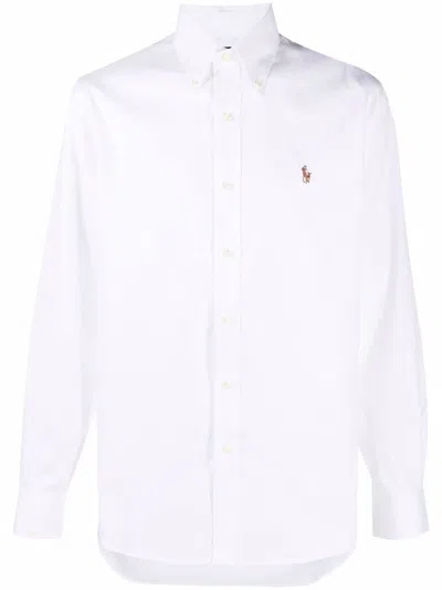 Polo Ralph Lauren Slim Fit White Cotton Shirt With Embroidered Logo In White