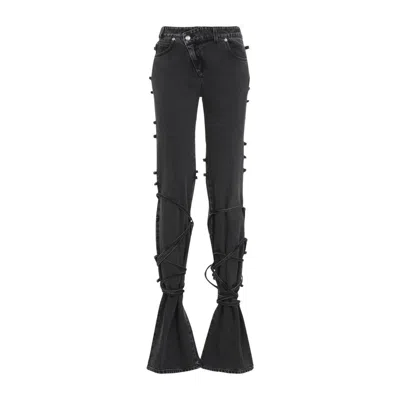 Alexander Mcqueen Flared Jeans With Unique Lace-up Detailing And High-quality Cotton Fabric In Black