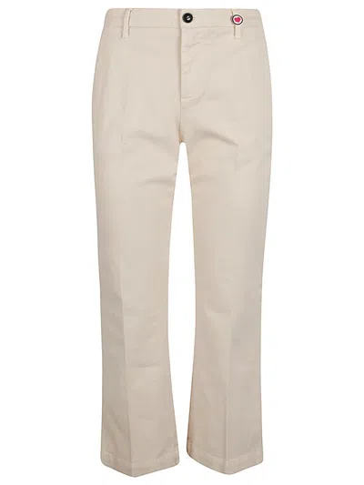 I Love My Pants Beige Cotton Embroidered Trousers In White