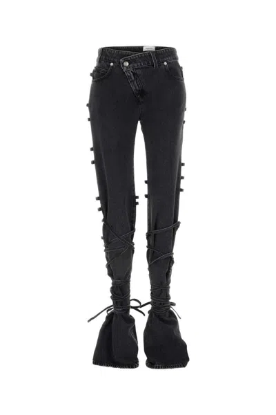 Alexander Mcqueen Flared Jeans With Unique Lace-up Detailing And High-quality Cotton Fabric In Black